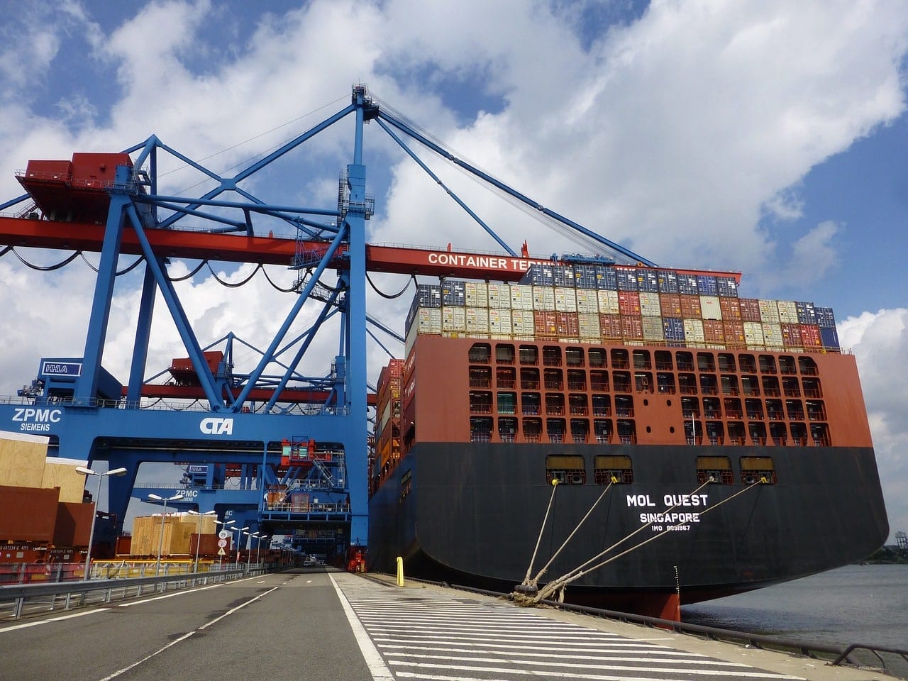 container ship and dock crane