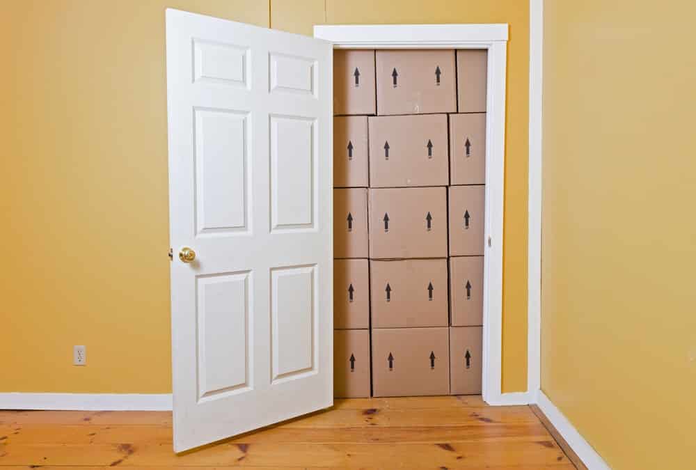 closet packed with boxes