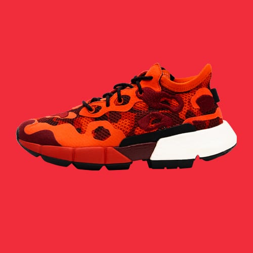 Sneakers red background