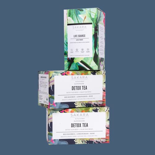 Sakara Life tea blue background