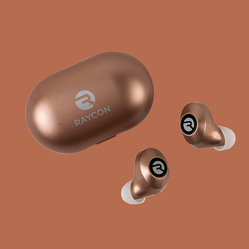 Raycon earbuds and charge case - brown